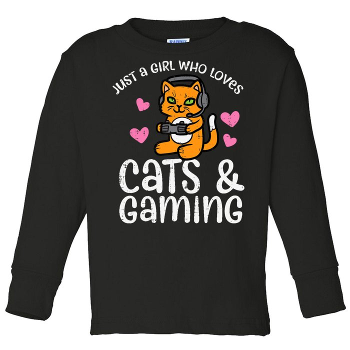 Just Girl Who Loves Cats Gaming Cute Gamer Wo Girl Toddler Long Sleeve Shirt