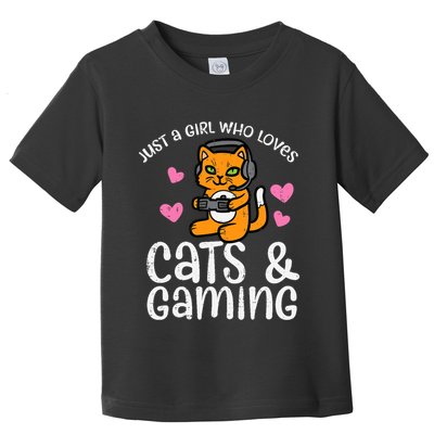 Just Girl Who Loves Cats Gaming Cute Gamer Wo Girl Toddler T-Shirt