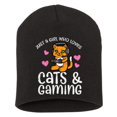 Just Girl Who Loves Cats Gaming Cute Gamer Wo Girl Short Acrylic Beanie