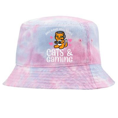 Just Girl Who Loves Cats Gaming Cute Gamer Wo Girl Tie-Dyed Bucket Hat