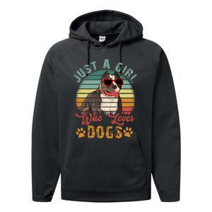 Just Girl Who Loves Dogs Funny Retro Pug Performance Fleece Hoodie