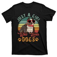 Just Girl Who Loves Dogs Funny Retro Pug T-Shirt