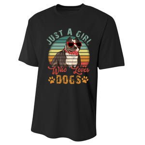 Just Girl Who Loves Dogs Funny Retro Pug Performance Sprint T-Shirt