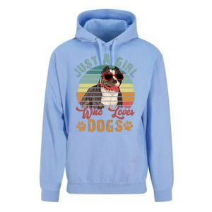 Just Girl Who Loves Dogs Funny Retro Pug Unisex Surf Hoodie