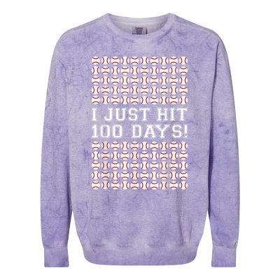 Just Hit 100 Days Of School Baseball Teacher Boys 100th Day Colorblast Crewneck Sweatshirt