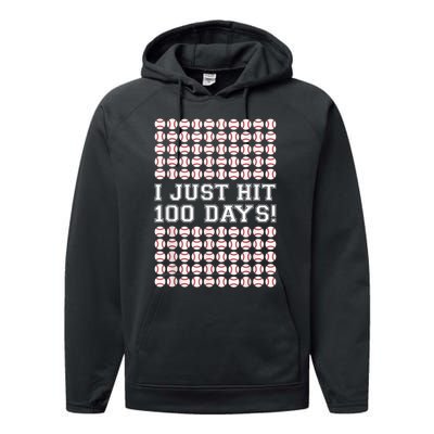 Just Hit 100 Days Of School Baseball Teacher Boys 100th Day Performance Fleece Hoodie