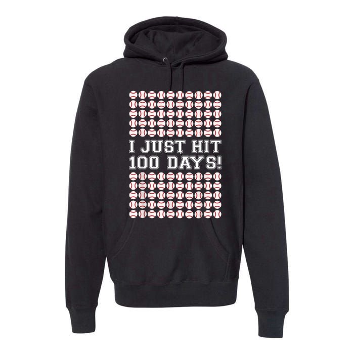 Just Hit 100 Days Of School Baseball Teacher Boys 100th Day Premium Hoodie