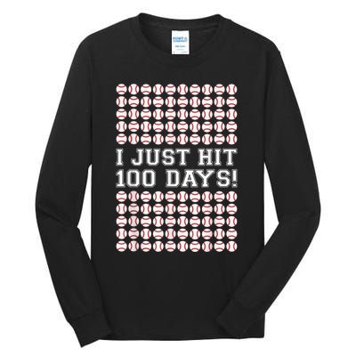 Just Hit 100 Days Of School Baseball Teacher Boys 100th Day Tall Long Sleeve T-Shirt