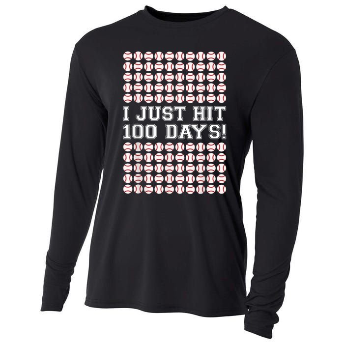 Just Hit 100 Days Of School Baseball Teacher Boys 100th Day Cooling Performance Long Sleeve Crew