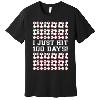 Just Hit 100 Days Of School Baseball Teacher Boys 100th Day Premium T-Shirt