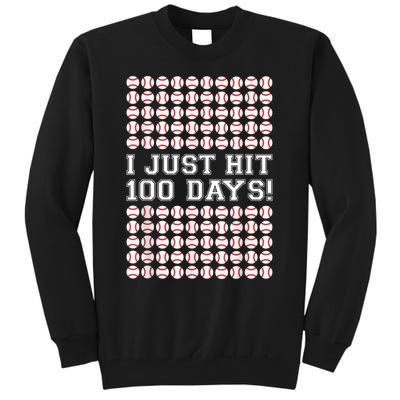 Just Hit 100 Days Of School Baseball Teacher Boys 100th Day Tall Sweatshirt