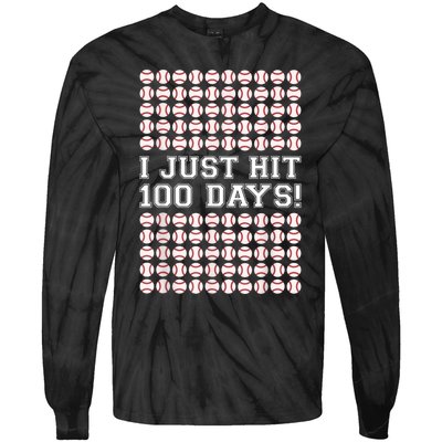 Just Hit 100 Days Of School Baseball Teacher Boys 100th Day Tie-Dye Long Sleeve Shirt