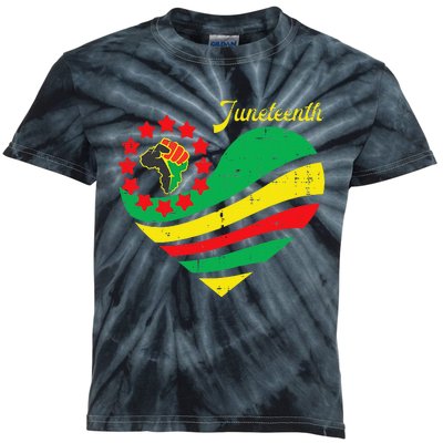 Juneteenth Heart Africa Fist June 19th 1865 Kids Tie-Dye T-Shirt