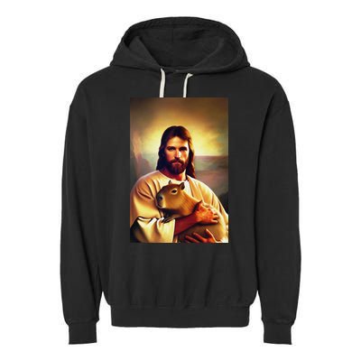 Jesus Holding A Capybara Garment-Dyed Fleece Hoodie