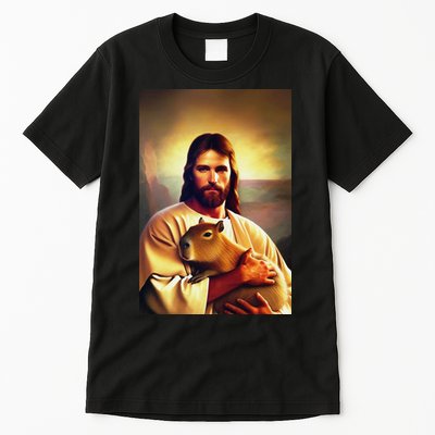 Jesus Holding A Capybara Tall T-Shirt