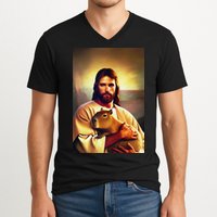 Jesus Holding A Capybara V-Neck T-Shirt