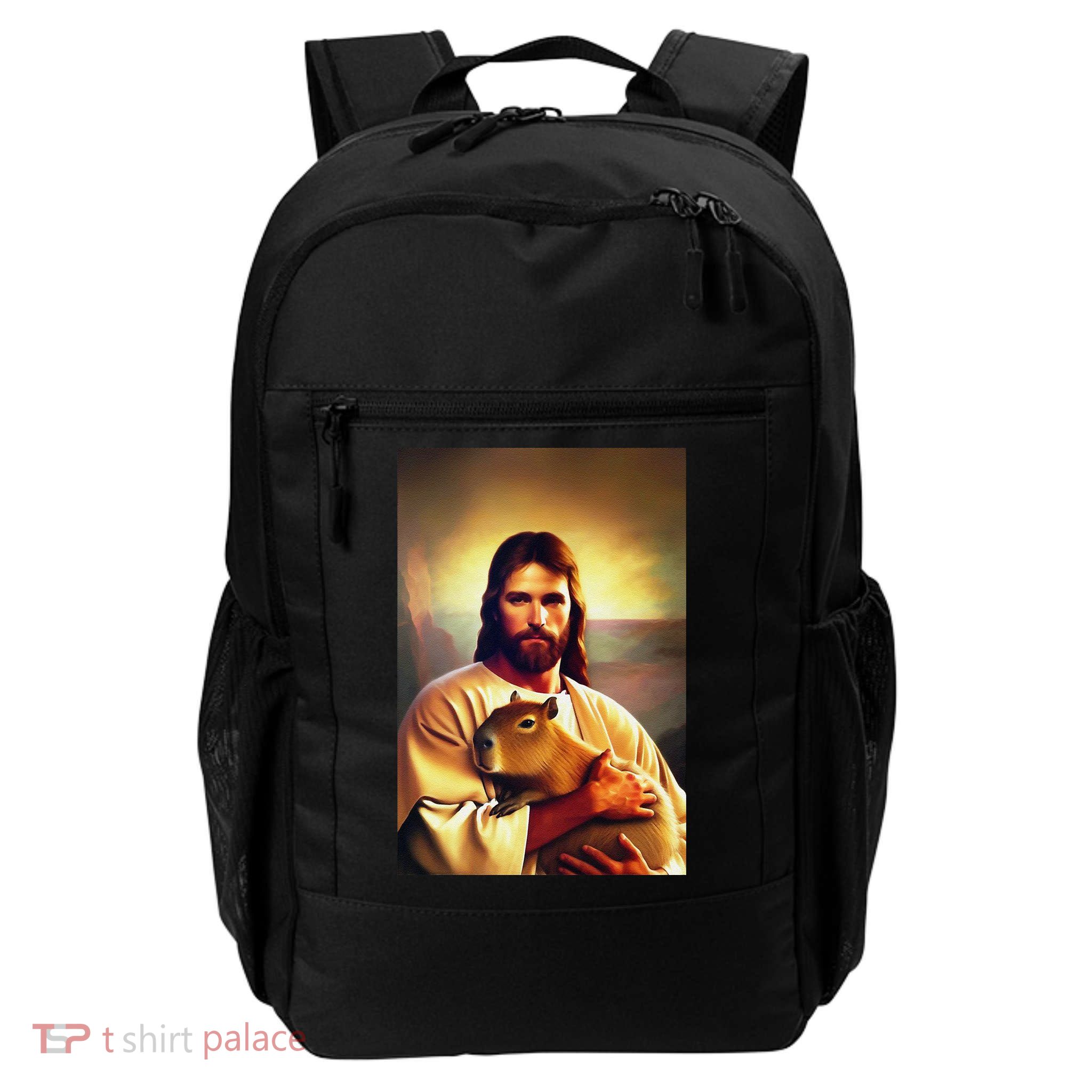 Jesus Holding A Capybara Backpack