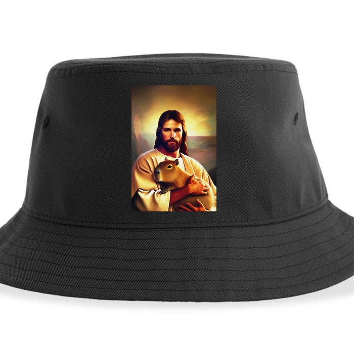 Jesus Holding A Capybara Sustainable Bucket Hat