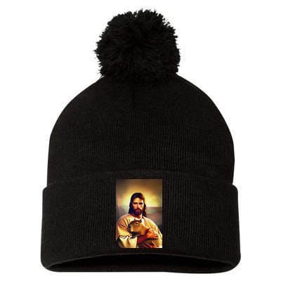 Jesus Holding A Capybara Pom Pom 12in Knit Beanie