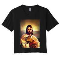 Jesus Holding A Capybara Women's Crop Top Tee
