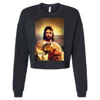 Jesus Holding A Capybara Cropped Pullover Crew