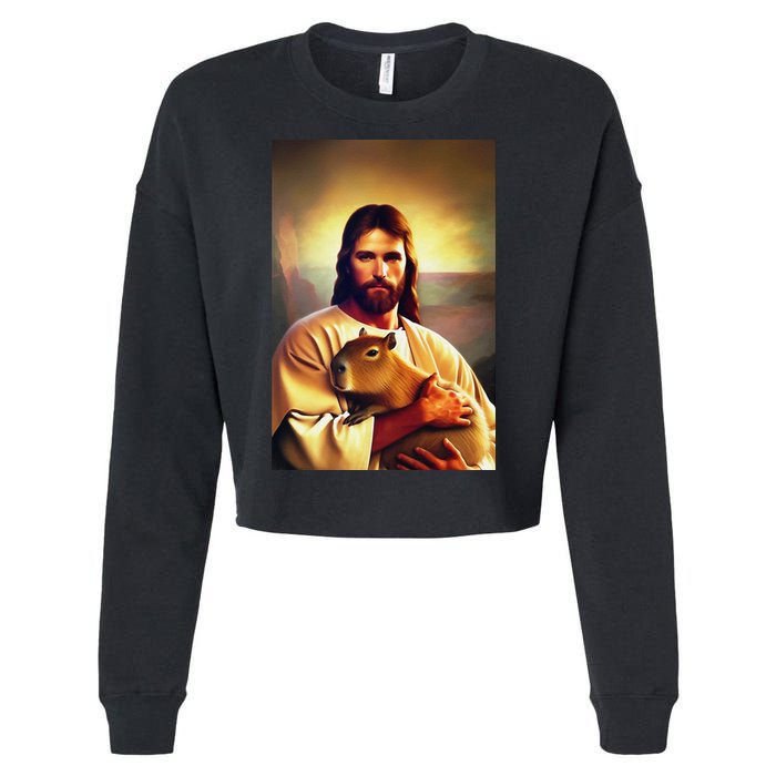 Jesus Holding A Capybara Cropped Pullover Crew