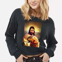 Jesus Holding A Capybara Cropped Pullover Crew
