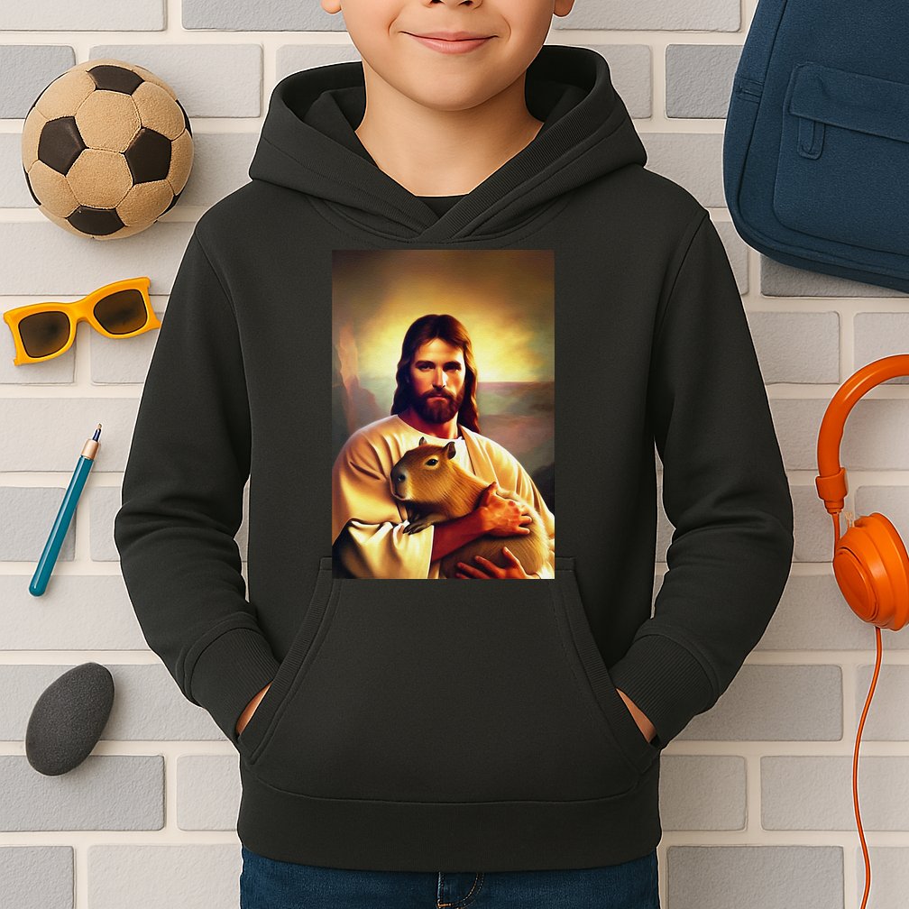 Jesus Holding A Capybara Kids Hoodie