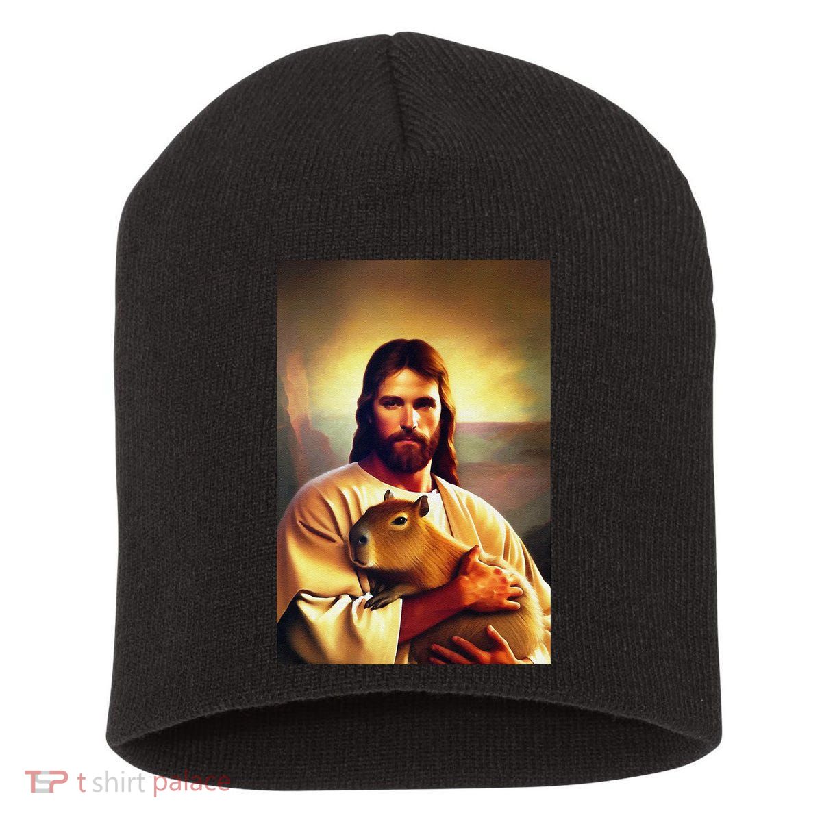 Jesus Holding A Capybara Short Acrylic Beanie