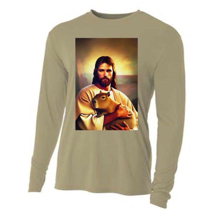 Jesus Holding A Capybara Cooling Performance Long Sleeve Crew