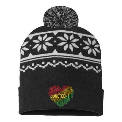 Juneteenth Heart Black History Afro American African Freedom USA-Made Snowflake Beanie