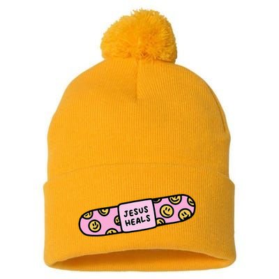 Jesus Heals Bandaid Christian Faith Healing Bible Verse Pom Pom 12in Knit Beanie