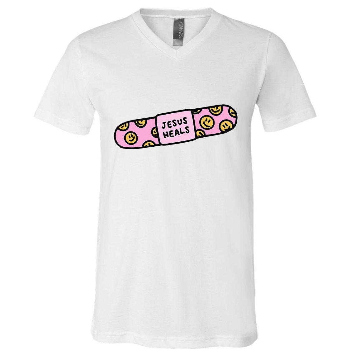 Jesus Heals Bandaid Christian Faith Healing Bible Verse V-Neck T-Shirt