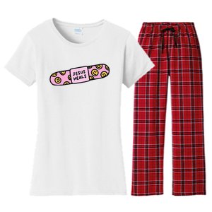 Jesus Heals Bandaid Christian Faith Healing Bible Verse Women's Flannel Pajama Set