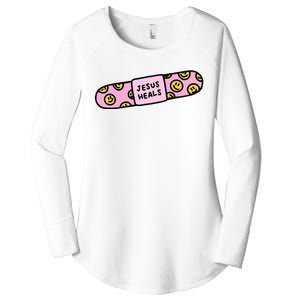 Jesus Heals Bandaid Christian Faith Healing Bible Verse Women's Perfect Tri Tunic Long Sleeve Shirt