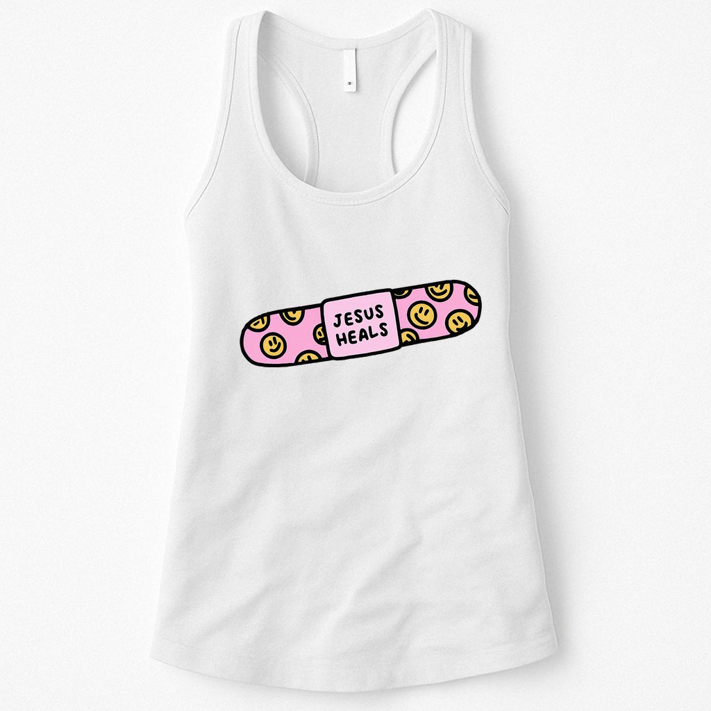 Jesus Heals Bandaid Christian Faith Healing Bible Verse Womens Tank Top