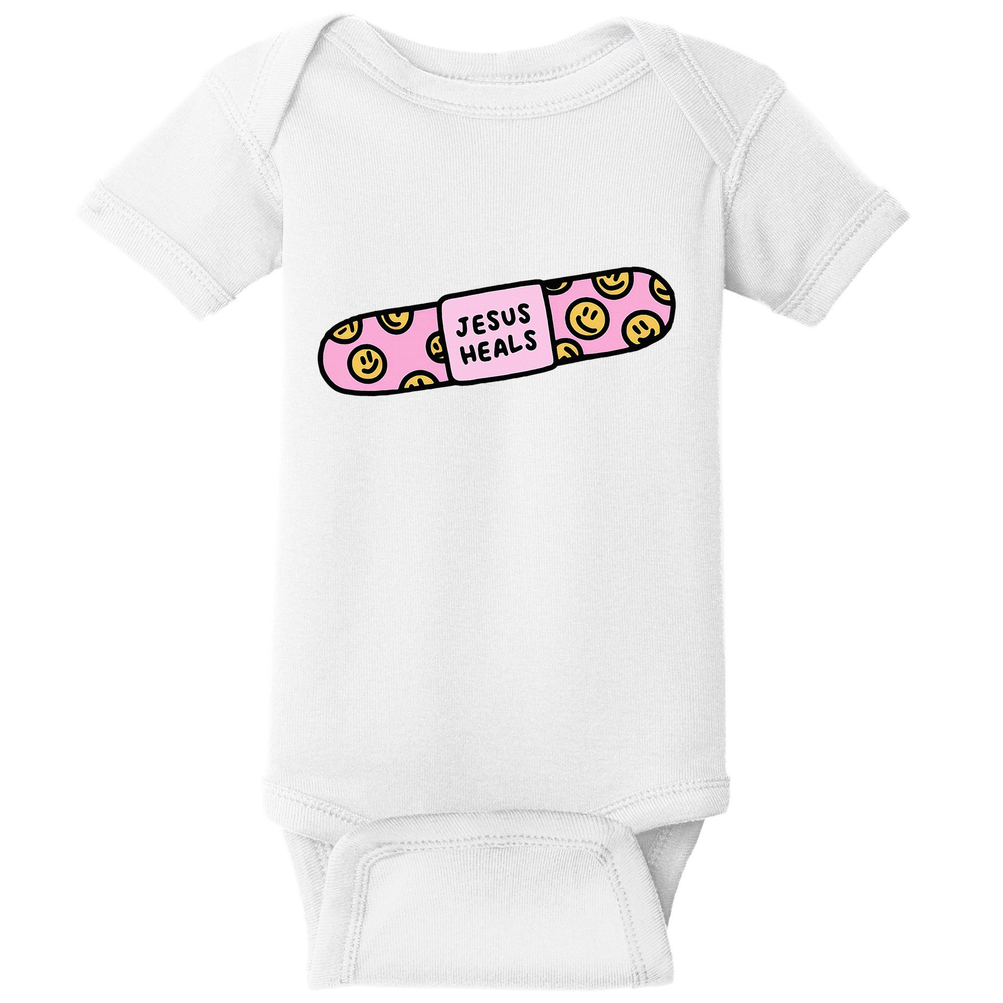 Jesus Heals Bandaid Christian Faith Healing Bible Verse Baby Bodysuit