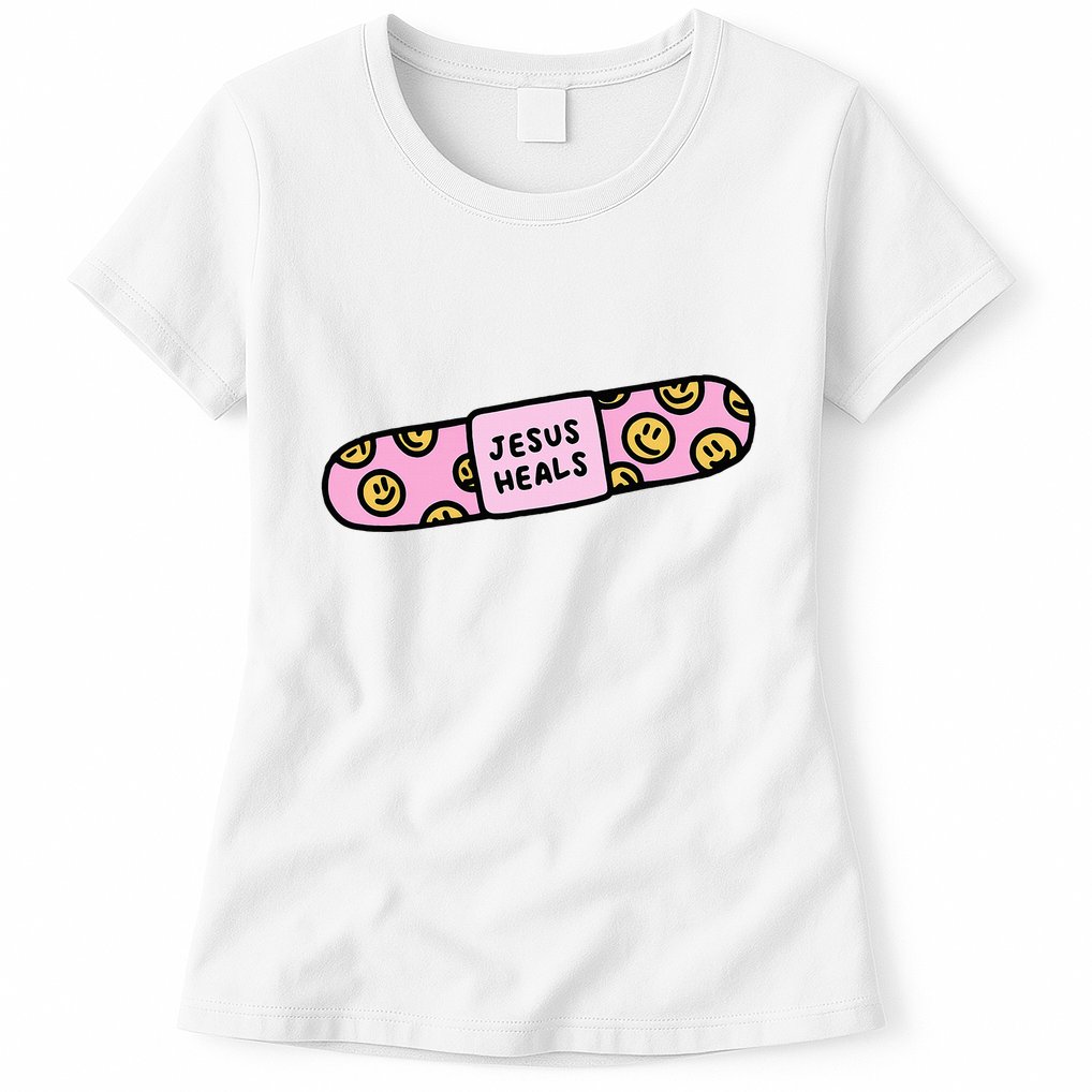Jesus Heals Bandaid Christian Faith Healing Bible Verse Womens T-Shirt