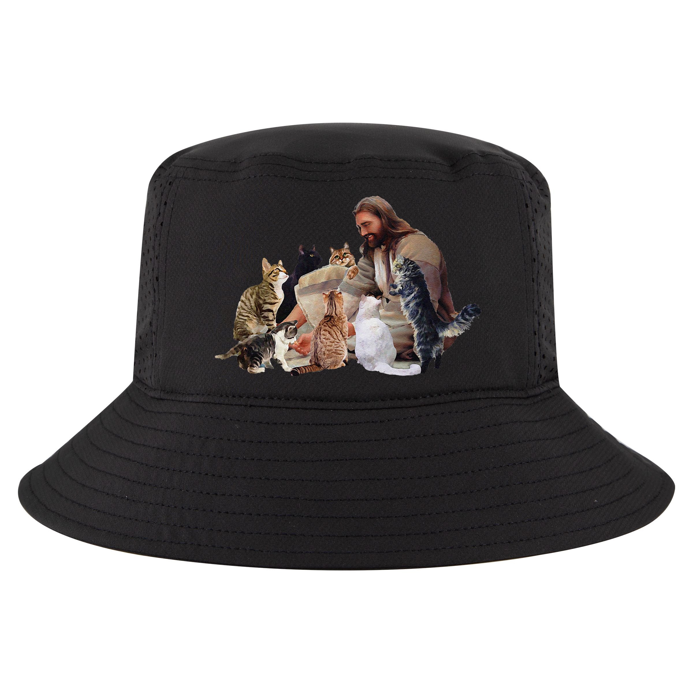 Jesus Hugs Cats Funny Cats Cool Comfort Performance Bucket Hat