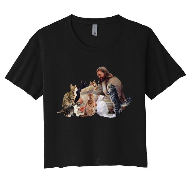 Jesus Hugs Cats Funny Cats Crop Top