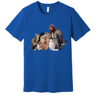 Jesus Hugs Cats Funny Cats Premium T-Shirt