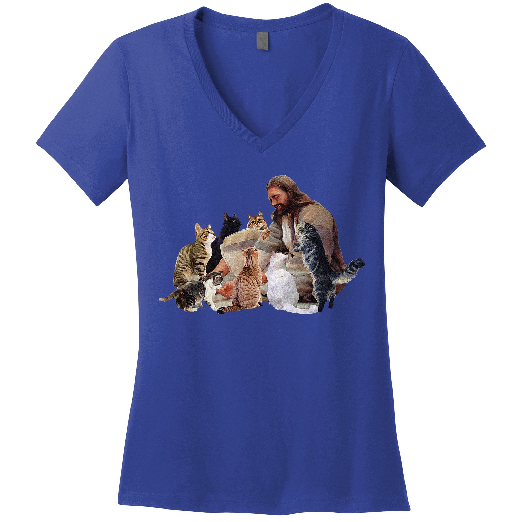 Jesus Hugs Cats Funny Cats Women's V-Neck T-Shirt