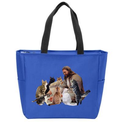 Jesus Hugs Cats Funny Cats Zip Tote Bag