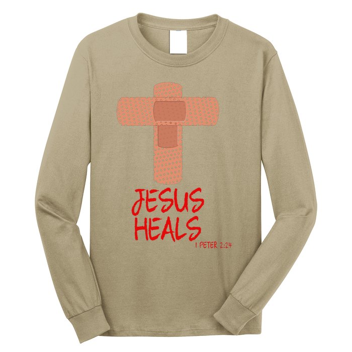 JESUS HEALS Christian God Church Nurse RN Easter Gift Long Sleeve Shirt