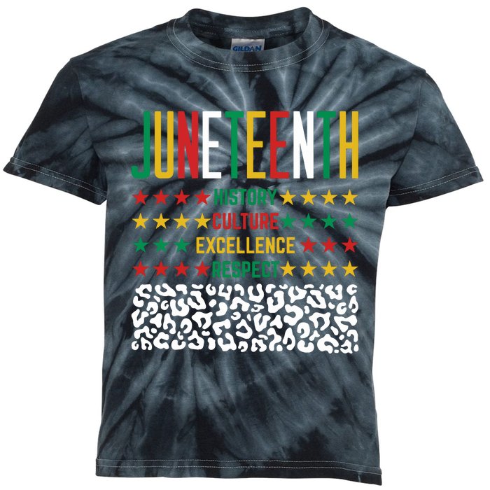 Juneteenth History Culture Excellence Respect Kids Tie-Dye T-Shirt