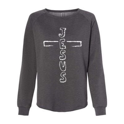 Jesus Hand Drawn Cross Womens California Wash Sweatshirt