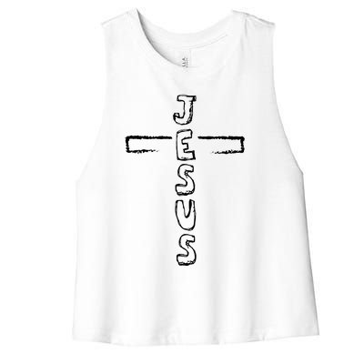 Jesus Hand Drawn Cross Women's Racerback Cropped Tank