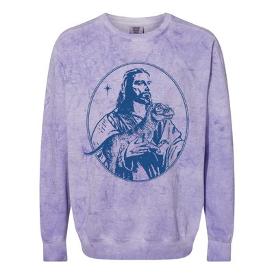 Jesus Holding Dinosaur Colorblast Crewneck Sweatshirt