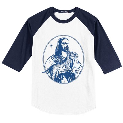 Jesus Holding Dinosaur Baseball Sleeve Shirt