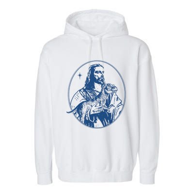 Jesus Holding Dinosaur Garment-Dyed Fleece Hoodie